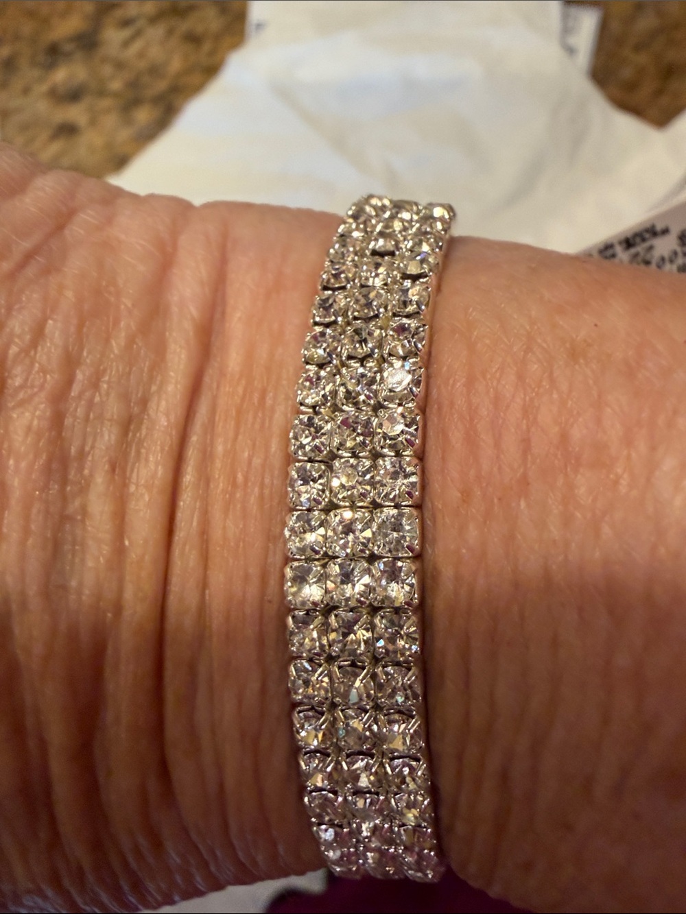 Kim Rogers Silver-Tone Triple Row Rhinestone Bracelet